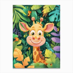 Cartoon Giraffe In The Jungle Canvas Print