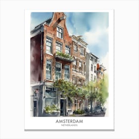 Amsterdam Watercolour Travel Poster 3 Canvas Print