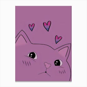 Purple Cat With Hearts Canvas Print