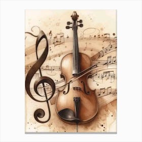 Violin And Music Notes Canvas Print