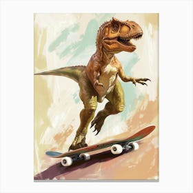 Mustard Tones Dinosaur On A Skateboard 2 Canvas Print