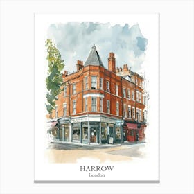 Harrow London Borough   Street Watercolour 1 Poster Canvas Print