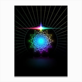 Neon Geometric Glyph in Candy Blue and Pink with Rainbow Sparkle on Black n.0151 Canvas Print