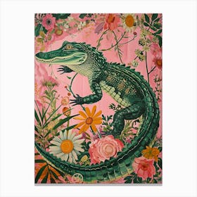 Floral Animal Painting Alligator 2 Canvas Print
