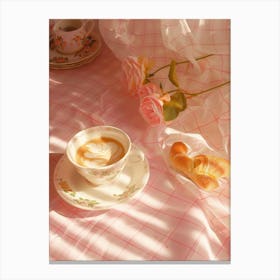 Pink Breakfast Food Yogurt, Coffee And Bread 1 Canvas Print