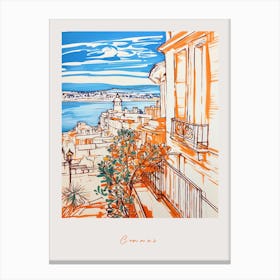Cannes France Orange Drawing Poster Canvas Print