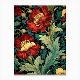 Wallpaper Pattern With Red And Yellow Flowers Canvas Print