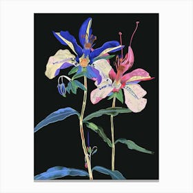 Neon Flowers On Black Aconitum 1 Canvas Print