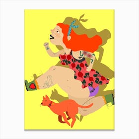 Running Girl With Red Hair Canvas Print