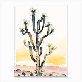 Joshua Trees At Dawn In Desert Minimilist Watercolour  (2) Canvas Print
