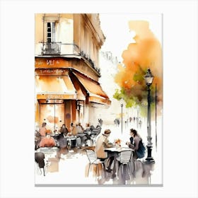 Watercolor Of A Cafe In Paris 3 Canvas Print