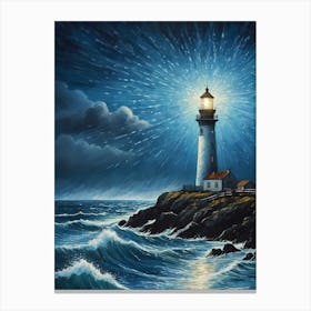 Lighthouse In The Storm Vincent Van Gogh Painting Style Illustration (11) Canvas Print