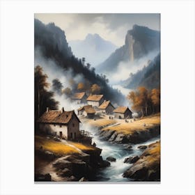 In The Wake Of The Mountain A Classic Painting Of A Village Scene (13) Canvas Print