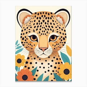 Floral Cute Baby Leopard Nursery Illustration (12) Canvas Print