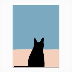 Cat Silhouette Blue Canvas Print