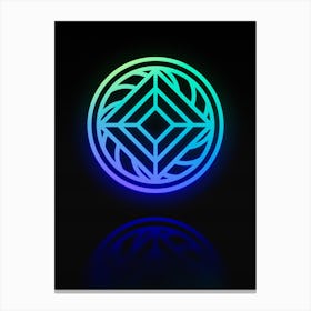 Neon Blue and Green Abstract Geometric Glyph on Black n.0398 Canvas Print