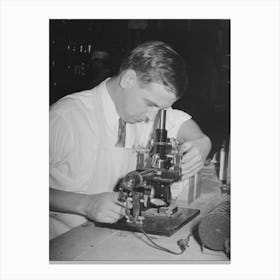 Chemist Running Microscopic Test On Sweet Potato Starch At Plant, Laurel, Mississippi By Russell Lee Canvas Print