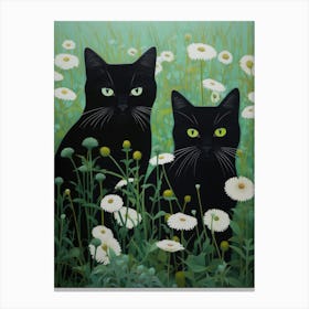 Black Cats In Daisies Canvas Print