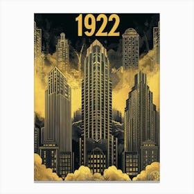 Aihrgdesign A Vintage Poster Showcasing Art Deco Architecture 492866ee 6d8b 4dca A2ba 7418d31721ff 2 Canvas Print