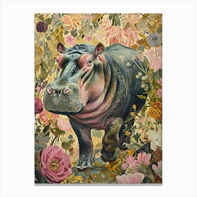 Floral Animal Painting Hippopotamus 1 Canvas Print
