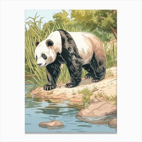 Giant Panda Standing On A Riverbank Storybook Illustration 2 Canvas Print