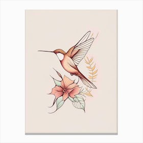 Hummingbird And Flowers Retro Minimal 3 Canvas Print