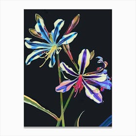 Neon Flowers On Black Agapanthus 2 Canvas Print