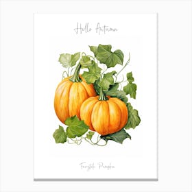 Hello Autumn Fairytale Pumpkin Watercolour Illustration 1 Canvas Print