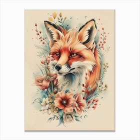 Amazing Red Fox With Flowers 8 Canvas Print