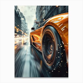 Orange Sports Car On A City Street Canvas Print