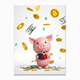 Baby Pig As A Corporate Mascot Clutching A Billfold Playing Cards Scattered Nearby Depicting Variou 2 1 Canvas Print