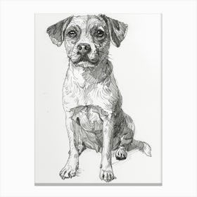 Dog Line Sketch Black & White Canvas Print