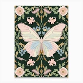 Butterfly In A Floral Pattern Style William Morris Canvas Print