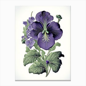 Violets Floral 3 Botanical Vintage Poster Flower Canvas Print