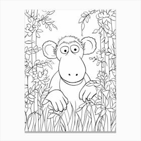 Line Art Jungle Animal Proboscis Monkey 6 Canvas Print
