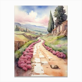 Watercolor Of A Country Road Canvas Print