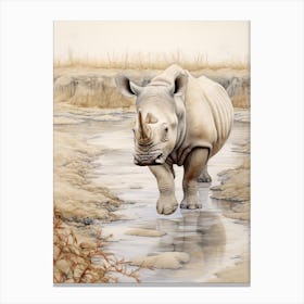 Rhino In The Landscape Illustration 2 Canvas Print