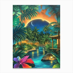 Tropical Jungle At Night Canvas Print