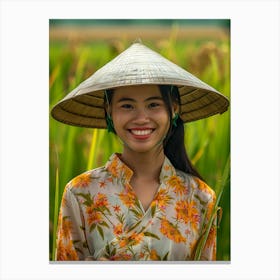 Vietnamese Girl In A Rice Field Canvas Print