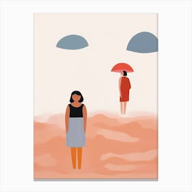 At The Beach Tiny People Illustration 1 Canvas Print