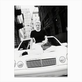 Model Kate Moss Sitting On The Roof Of A Mercedes Benz Sl500 Canvas Print