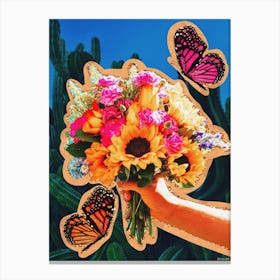 Flower Desert Butterfly Collage Colourful Canvas Print