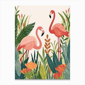 Jamess Flamingo And Heliconia Minimalist Illustration 3 Canvas Print