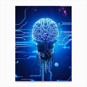 Abstract Illustration Featuring A Cyborg Head With A Cybernetic Brain Resembling An Intricate Circui (1) Canvas Print