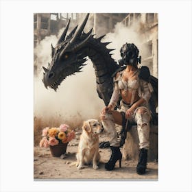 Woman And A Dragon Canvas Print