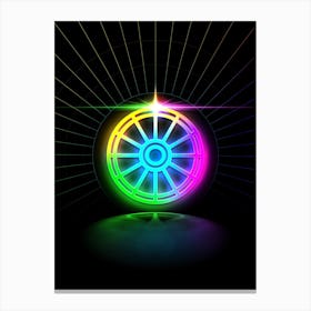 Neon Geometric Glyph in Candy Blue and Pink with Rainbow Sparkle on Black n.0144 Canvas Print