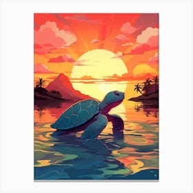 Flatback Turtle With Sunset Canvas Print