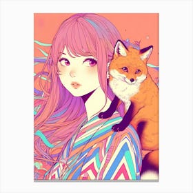 Pretty Anime Girl with Fox 14 Canvas Print