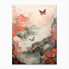 Butterflies By The River Japanese Style Painting 1 Canvas Print