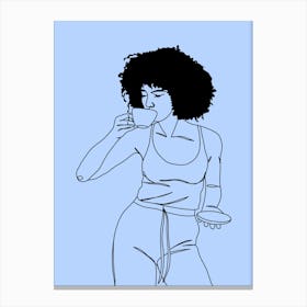 Afro Girl Drinking Coffee Monoline Hand Drawing Illustration Canvas Print